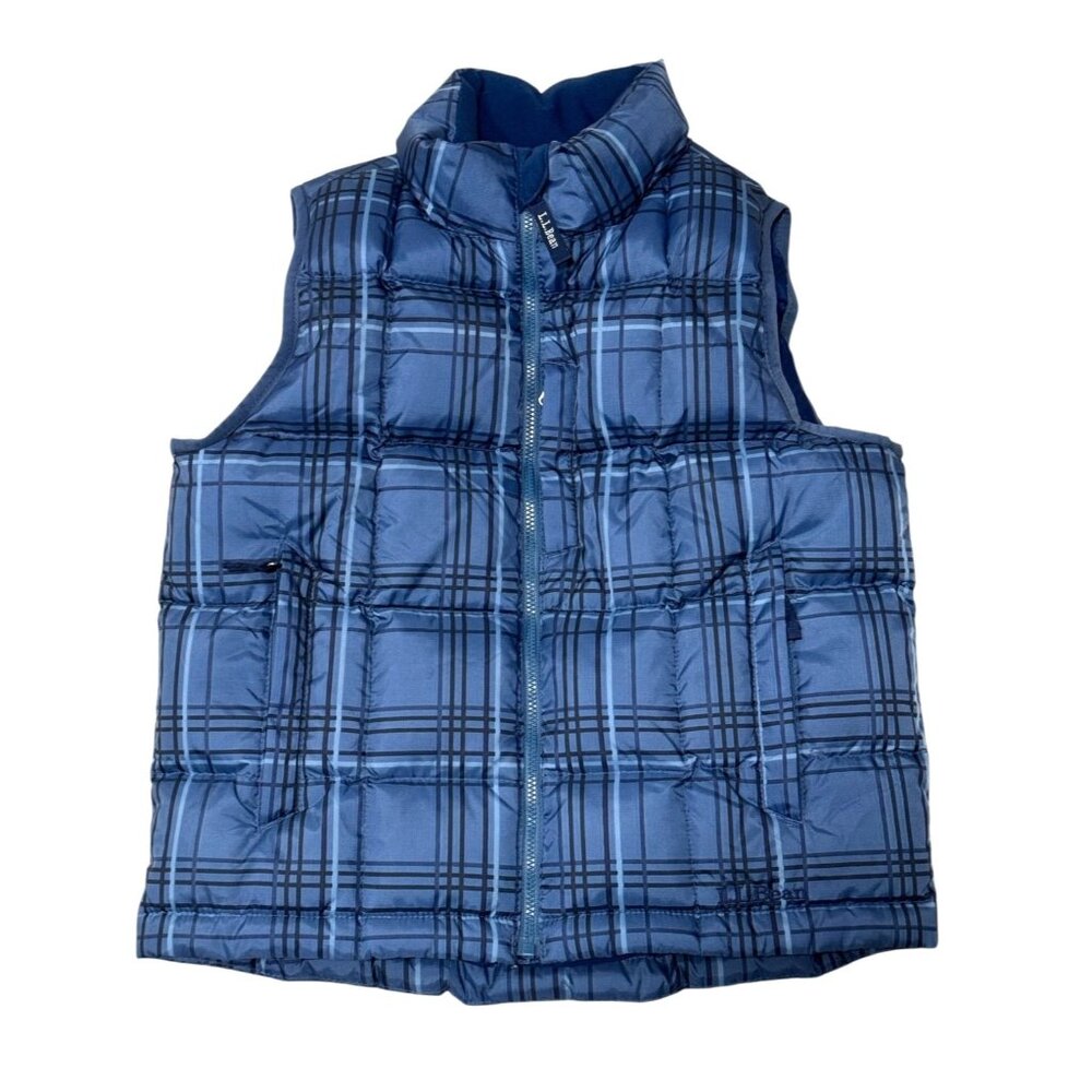 L.L.Bean Blue Plaid Goose Down‎ Puffer Vest Zip Pockets Kids Youth Size S (8)